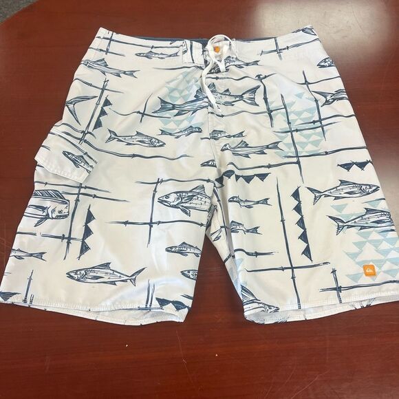 Quiksilver Mens Fish Motif Cargo Swim Trunks sz 36 - Picture 1 of 8